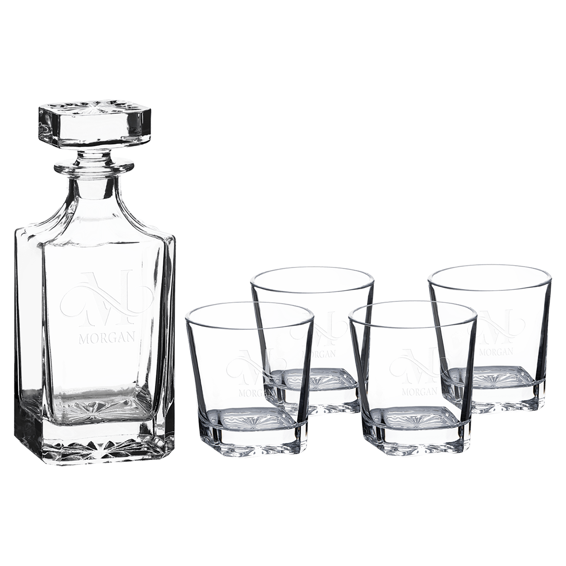 Personalized Glass Decanter Set, Square 750ml Decanter with  Four 11 oz Glasses