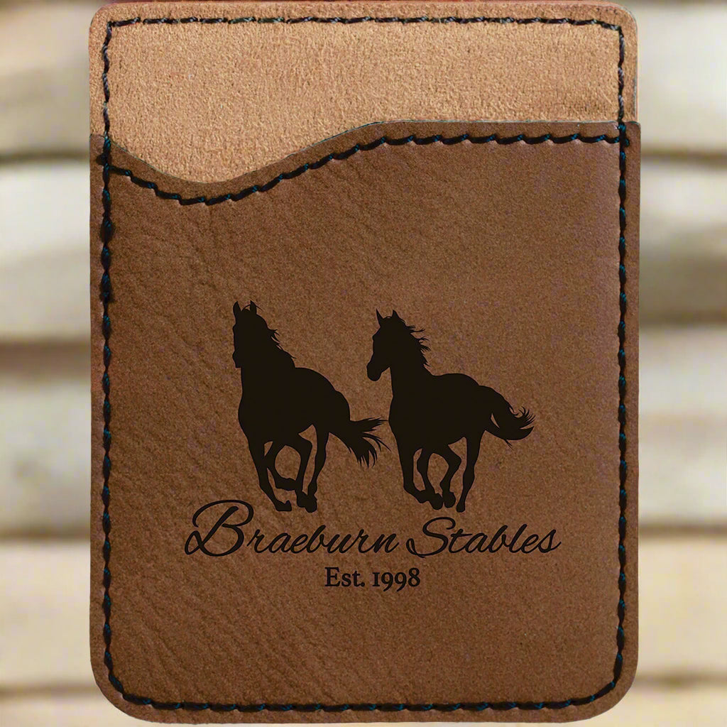 Custom Engraved Dark Brown Leatherette Phone Wallet – Stylish & Practical