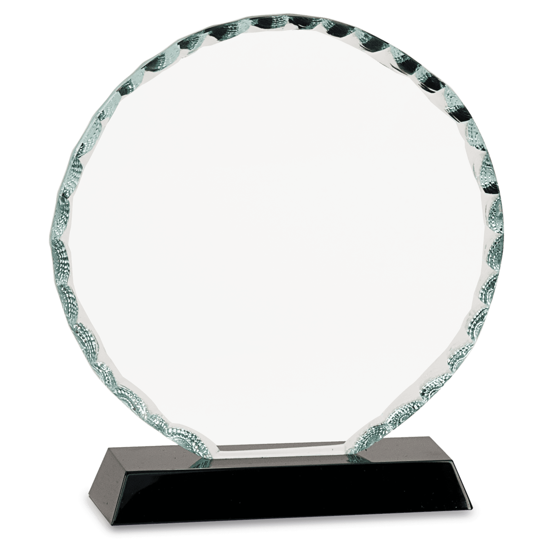 Round Facet Premier Glass Standing Award on Black Base, 2 Sizes