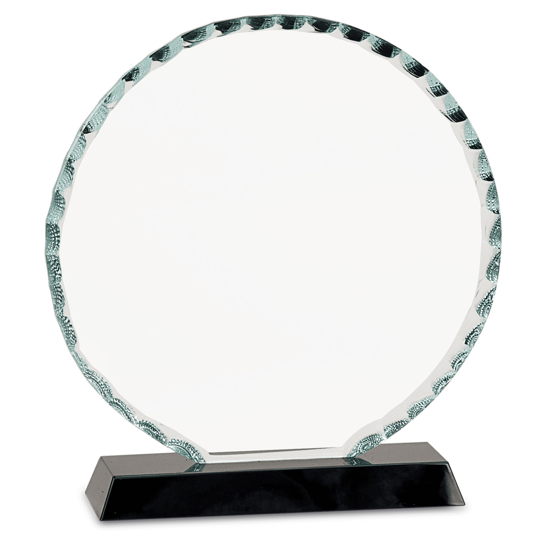 Round Facet Premier Glass Standing Award on Black Base, 2 Sizes