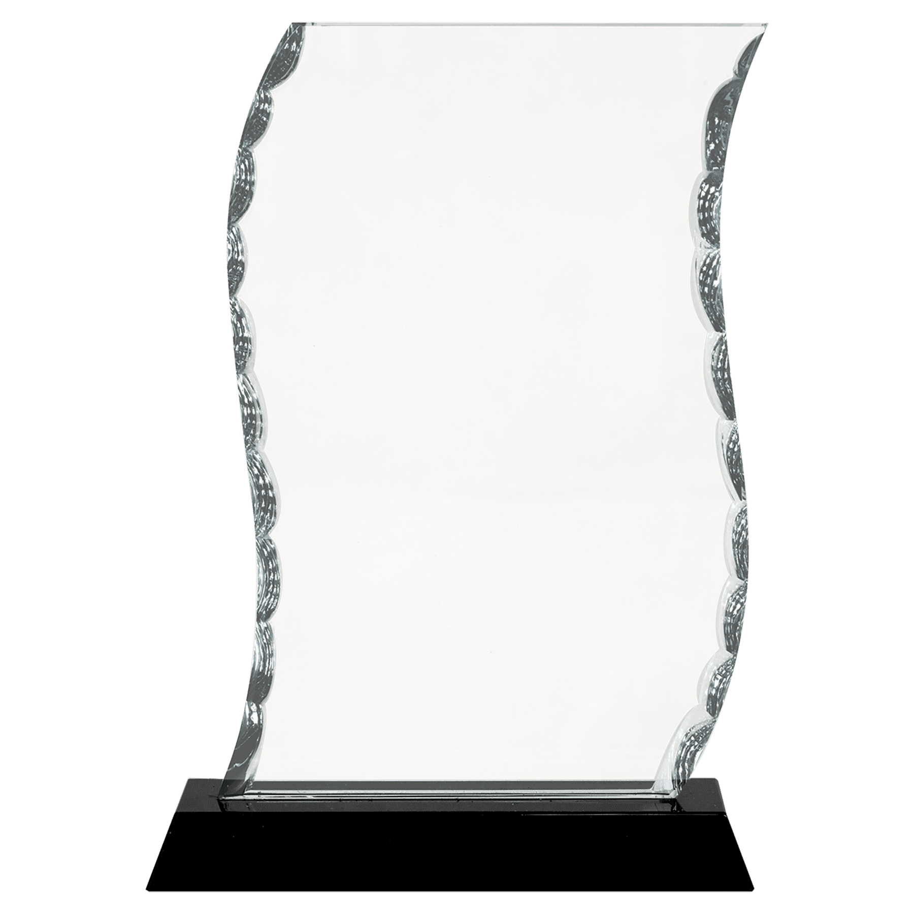 Scroll Facet Premier Glass Standing Award on Black Base, 2 Sizes