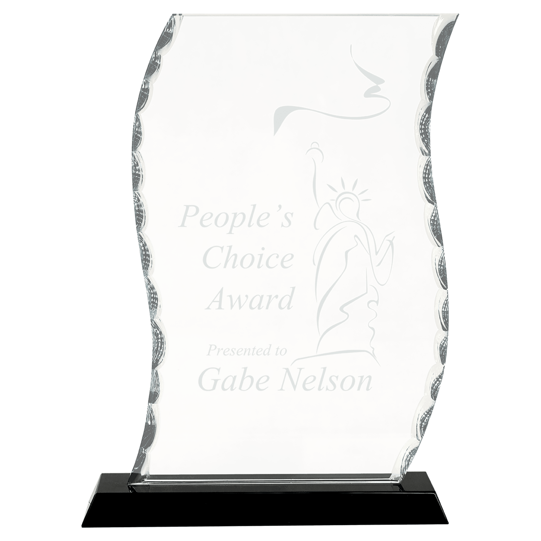 Scroll Facet Premier Glass Standing Award on Black Base, 2 Sizes