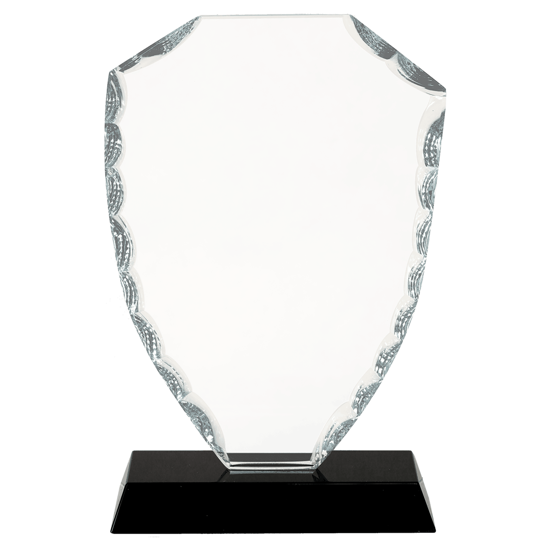 Shield Facet Premier Glass Standing Award on Black Base, 2 Sizes