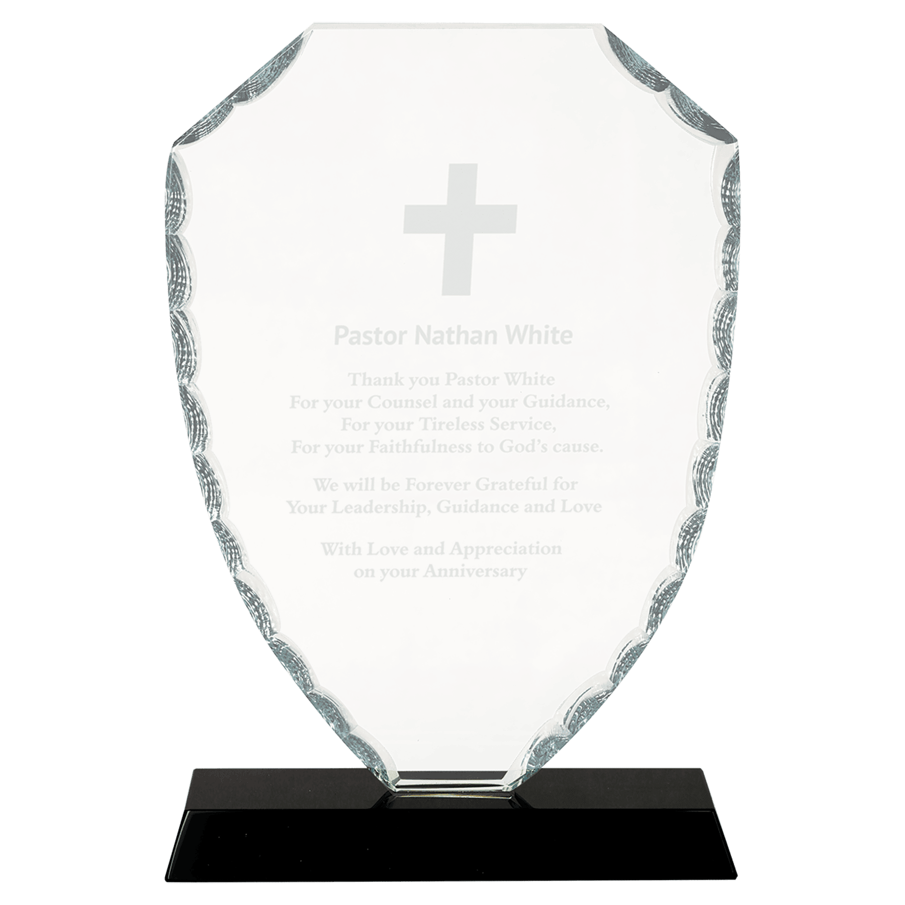 Shield Facet Premier Glass Standing Award on Black Base, 2 Sizes