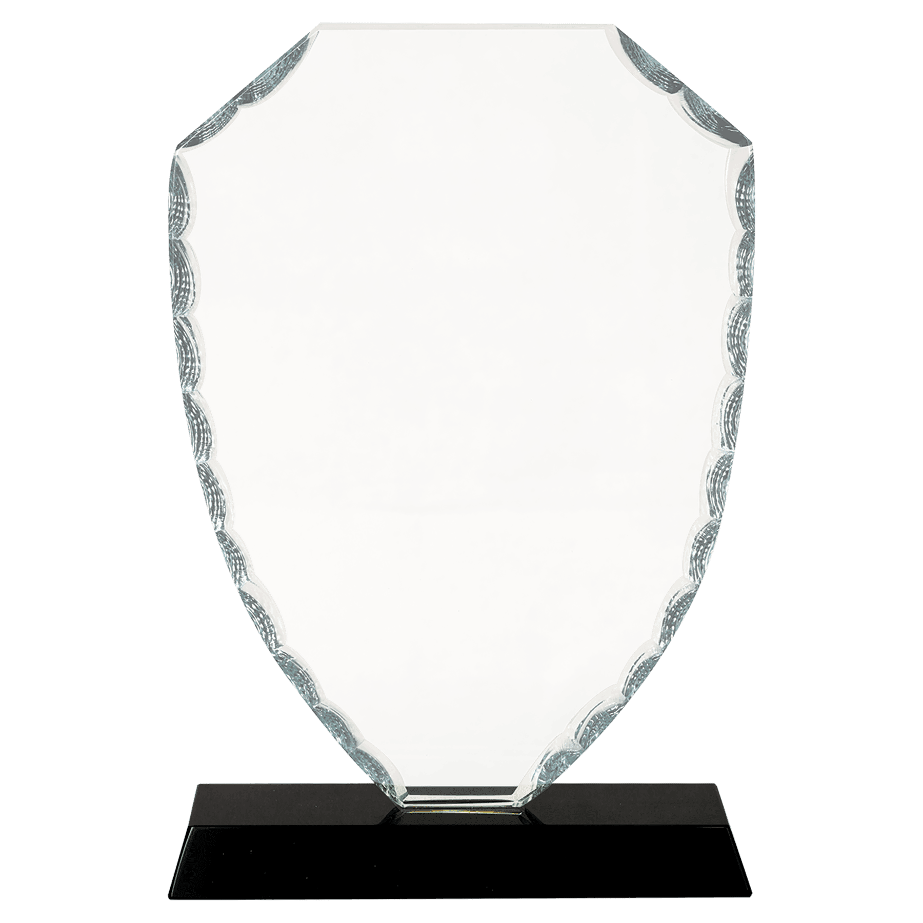 Shield Facet Premier Glass Standing Award on Black Base, 2 Sizes