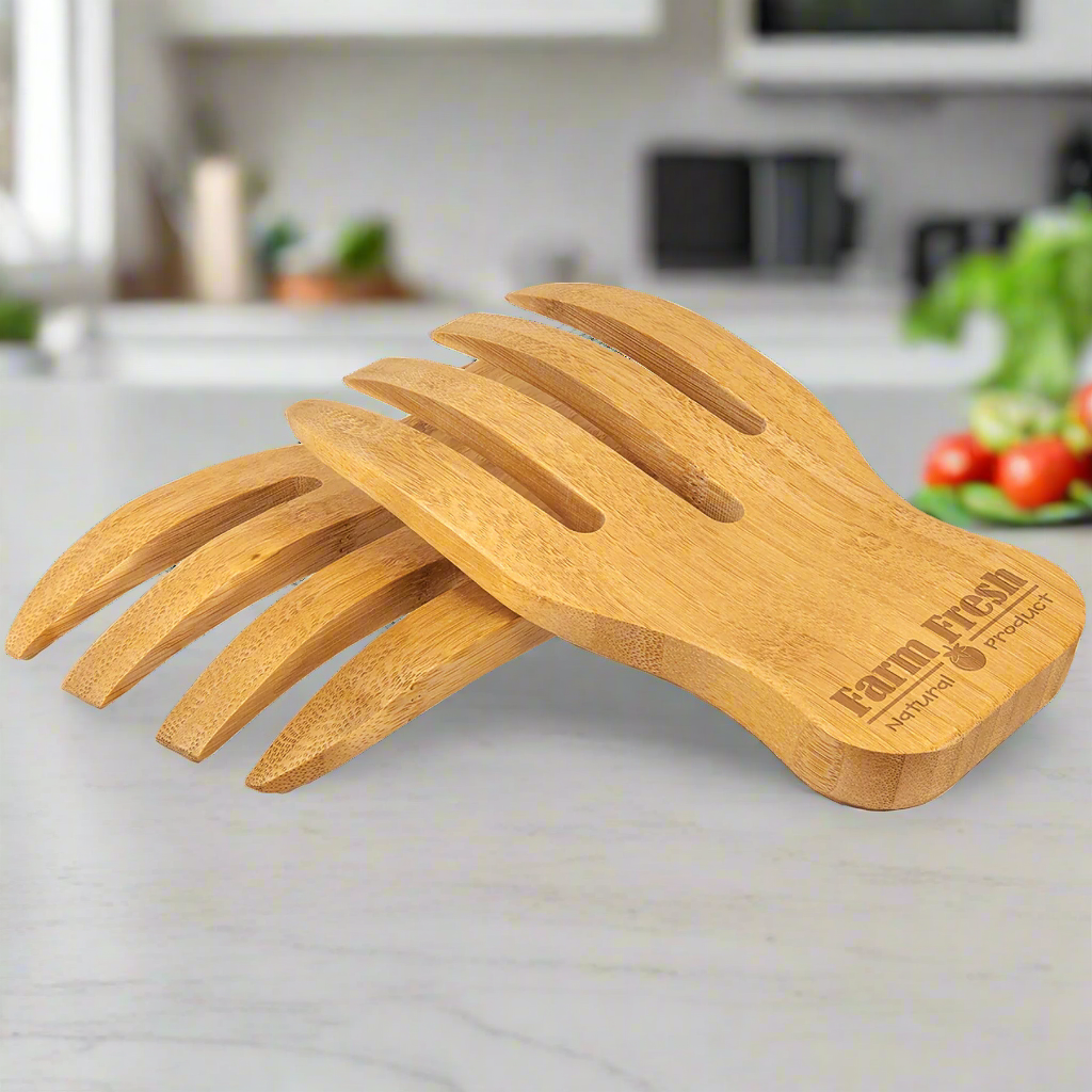 Personalized Salad Hands Set, Kitchen Utensil Servers, Bamboo Wood,  6 1/2"