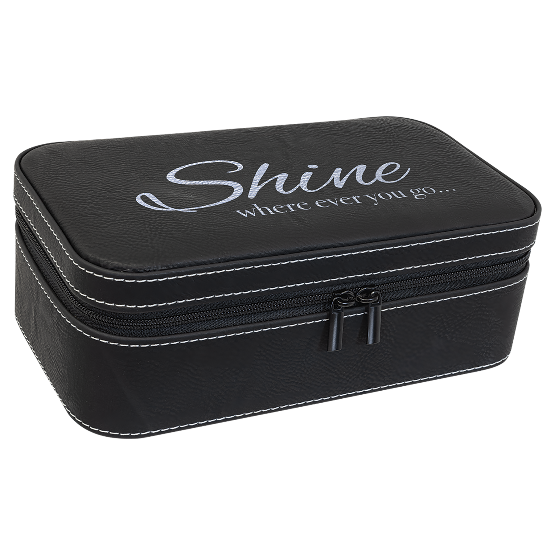 Personalized Jewelry Box with Mirror and Multiple Compartments, Leatherette, 7.5" x 4.5″