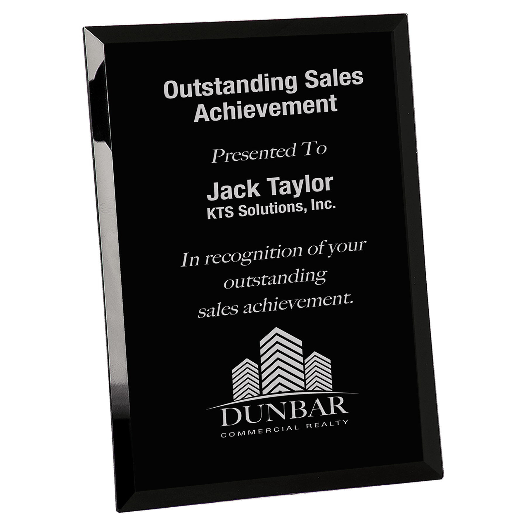 Black Glass Mirror Plaque Award, 2 Sizes