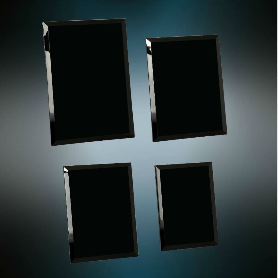 Black Glass Mirror Plaque Award, 4 Sizes