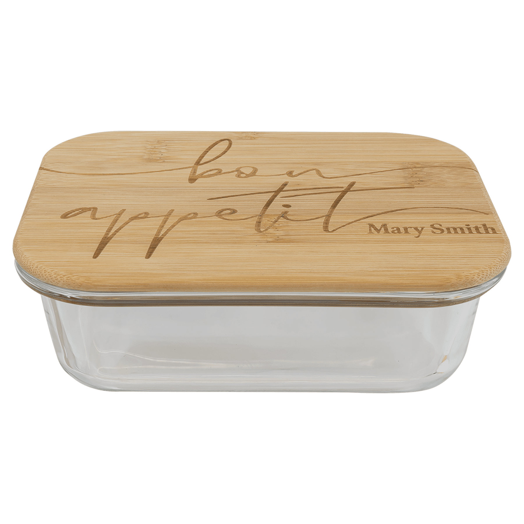 Personalized Rectangle Glass Baking Dish/Food Storage Container with Bamboo Lid, 4 Sizes