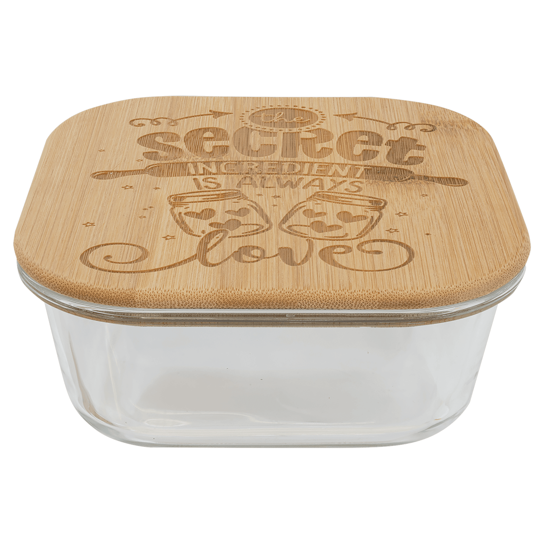 Personalized Square Glass Baking Dish/Food Storage Container with Bamboo Lid, 3 Sizes