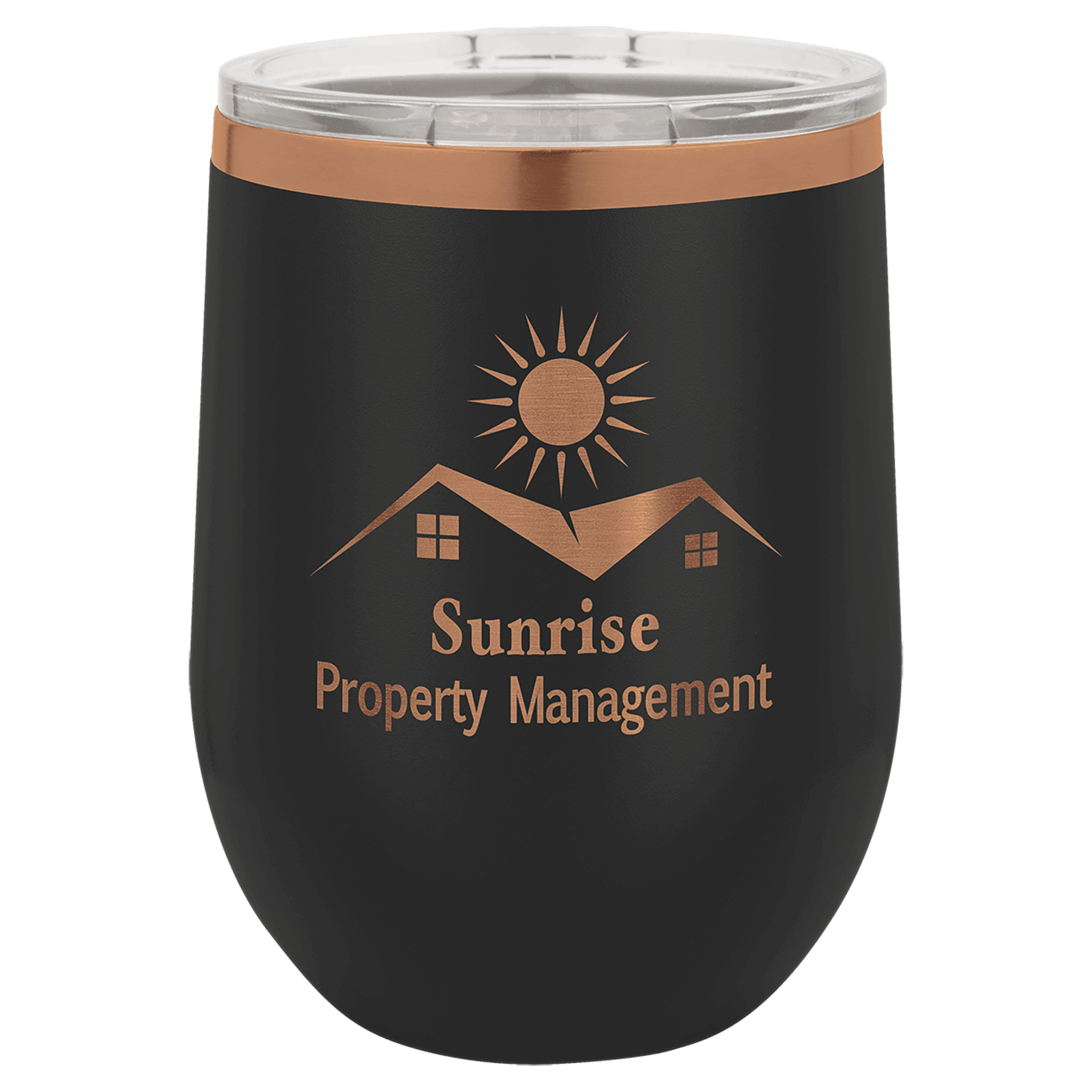 Personalized Polar Camel 12 oz. Ion-Plated Vacuum Insulated Stemless Wine Tumbler with Lid,  Rose Gold & Ghost Black Ion Colors Available