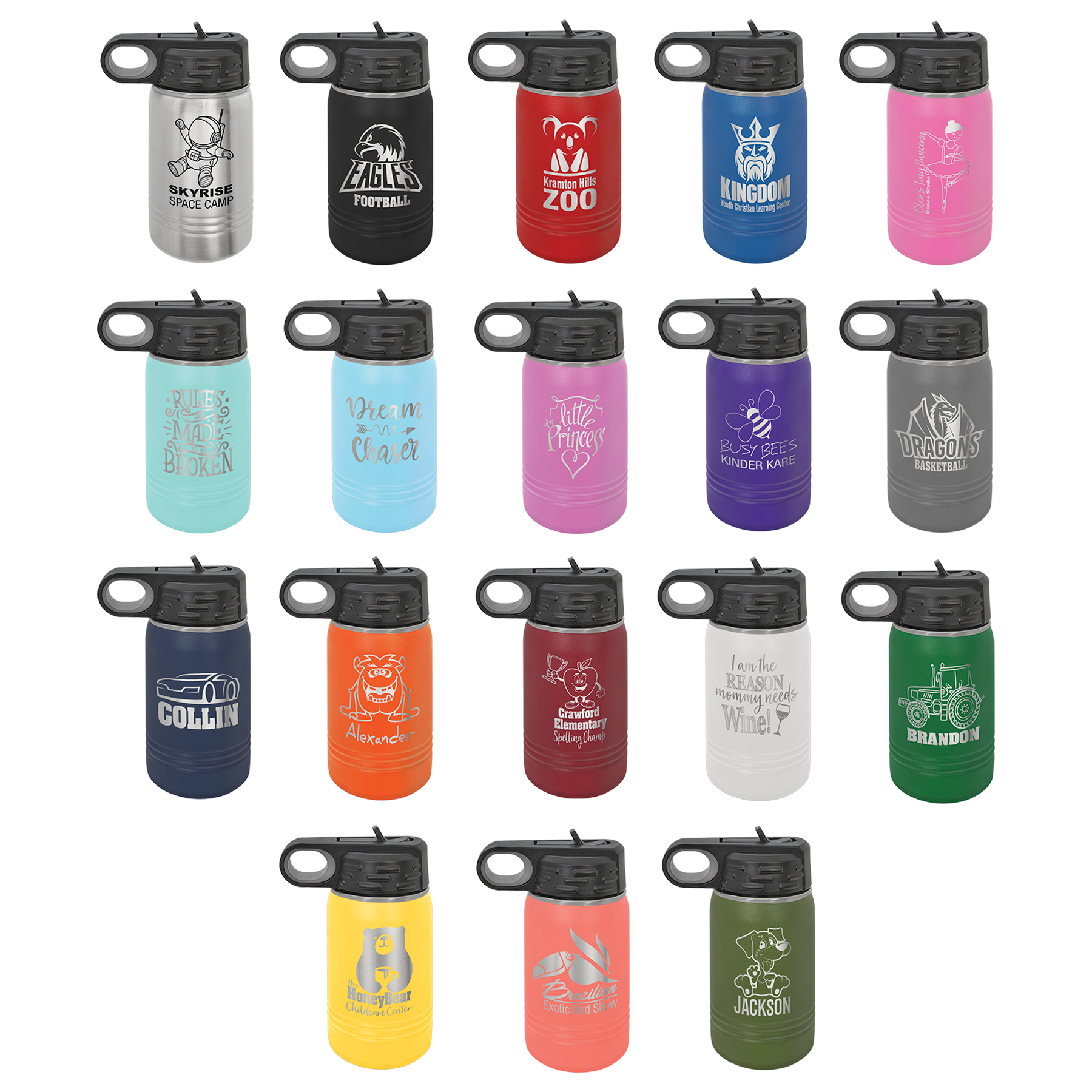 Personalized Polar Camel 12 oz. Water Bottle, Screw On Lid with Flip Top