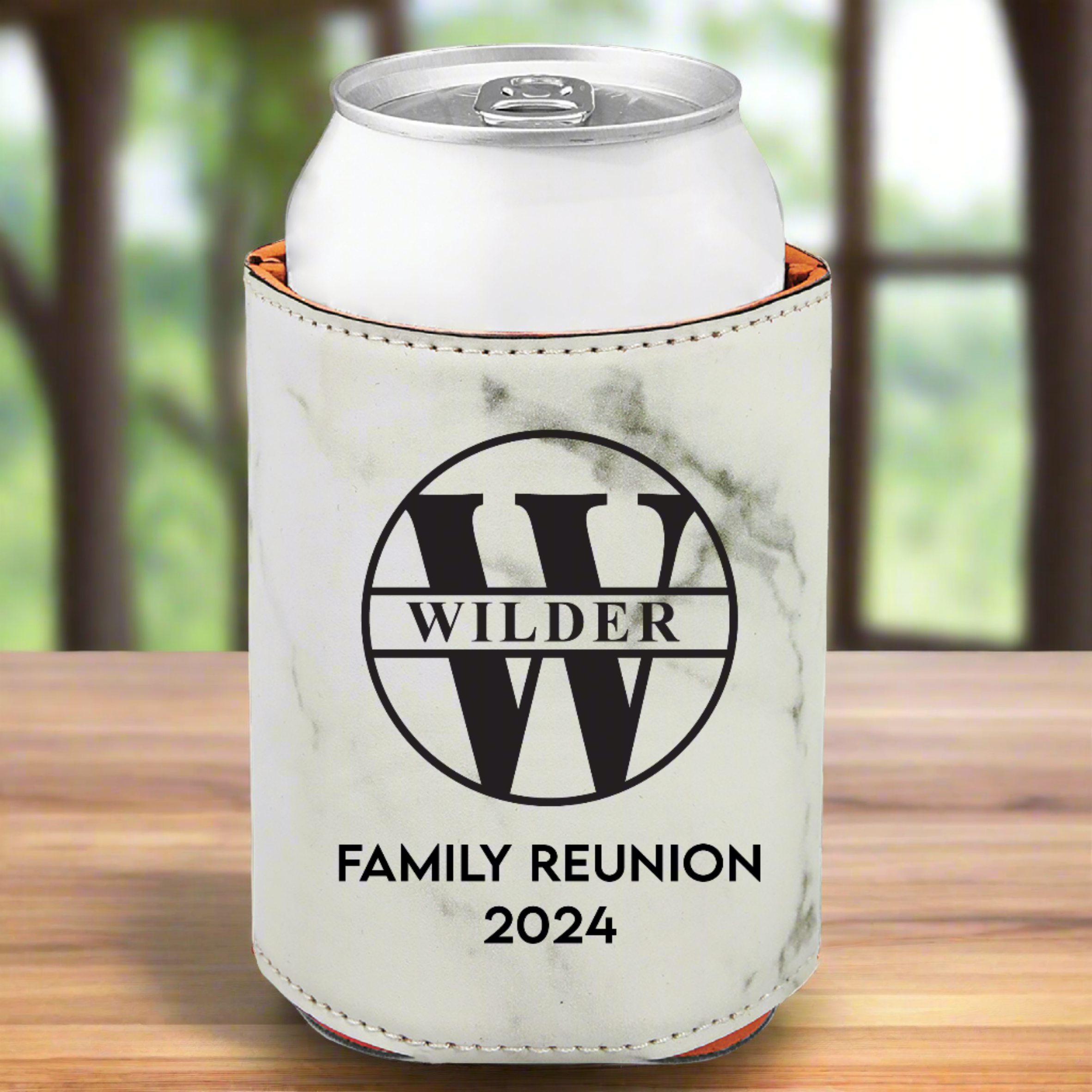 Personalized Beverage Holder Koozie, Insulated Sleeve, Leatherette