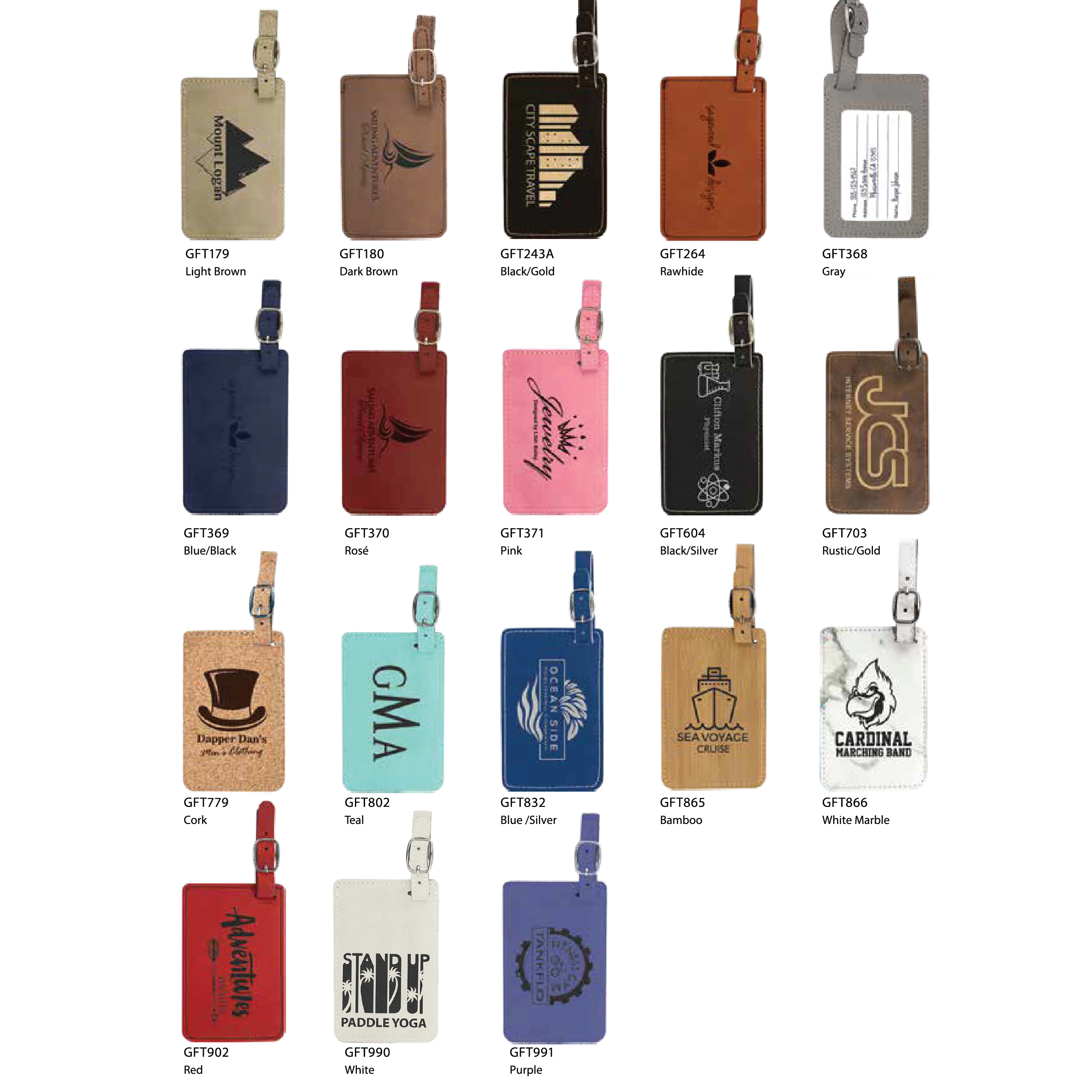 Personalized Luggage Tag / Bag Tag with Buckle, Leatherette, 18 Colors