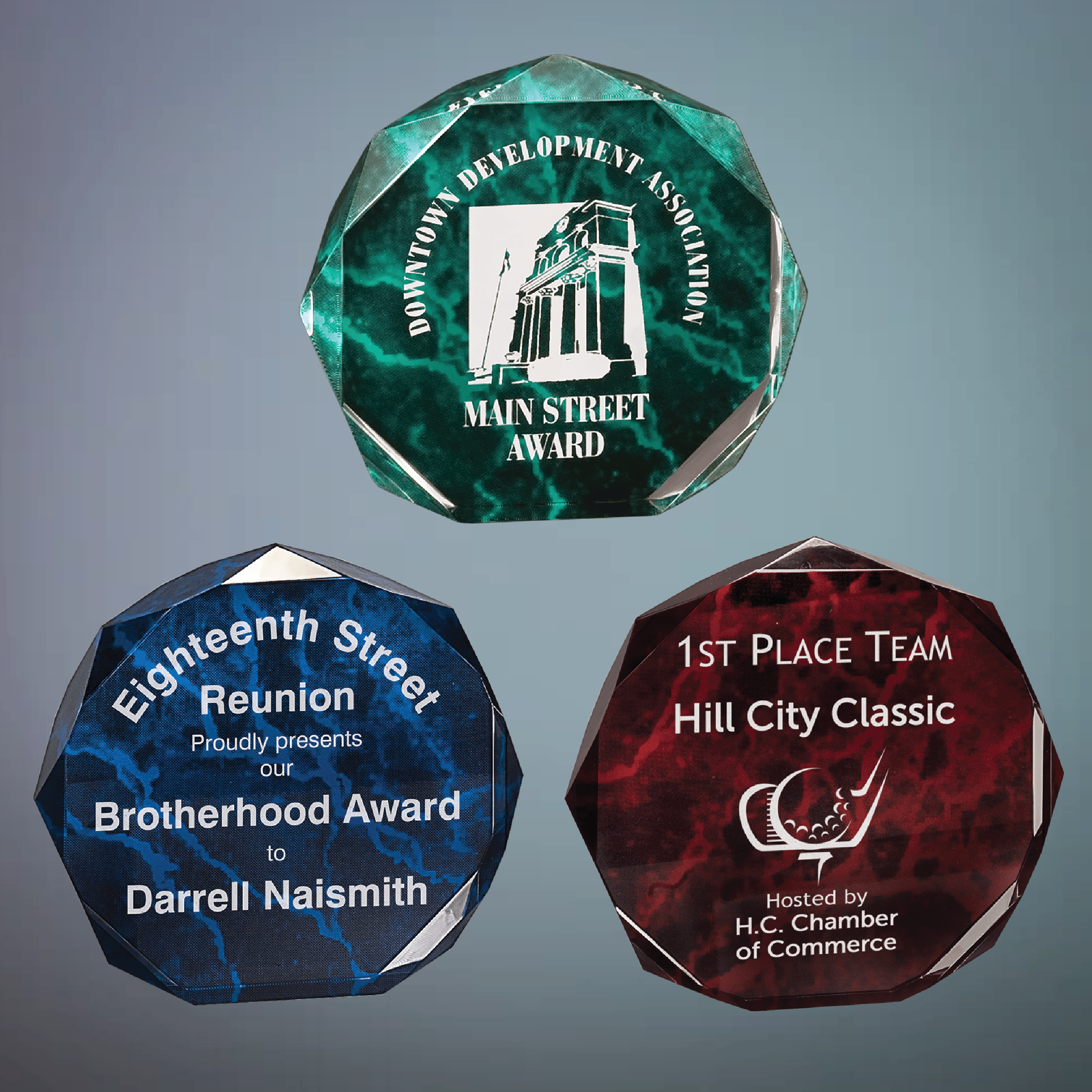 Premier Acrylic Marblized Octagon Standing Award, 3 Colors, 2 Sizes