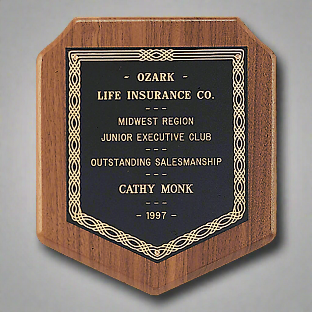 American Walnut Plaque, Jewelers Black and Gold Border Plate, 7" x 8", Sheffield Series