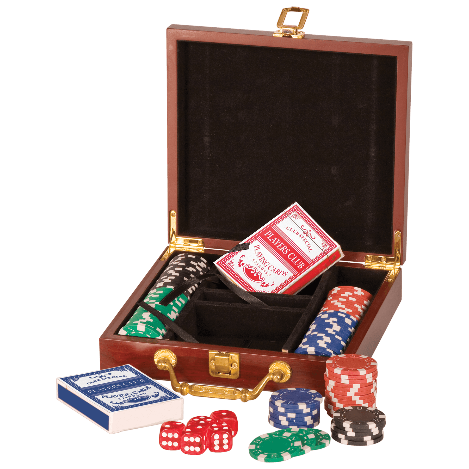 Personalized Rosewood Finish 100 Chip Poker Set, 8.25" x 7.5" x 2"