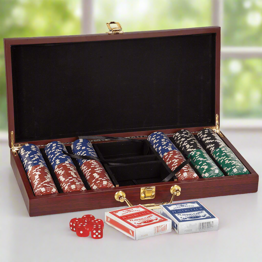 Personalized Rosewood Finish 300 Chip Poker Set, 15.25" x 7.5" x 2"