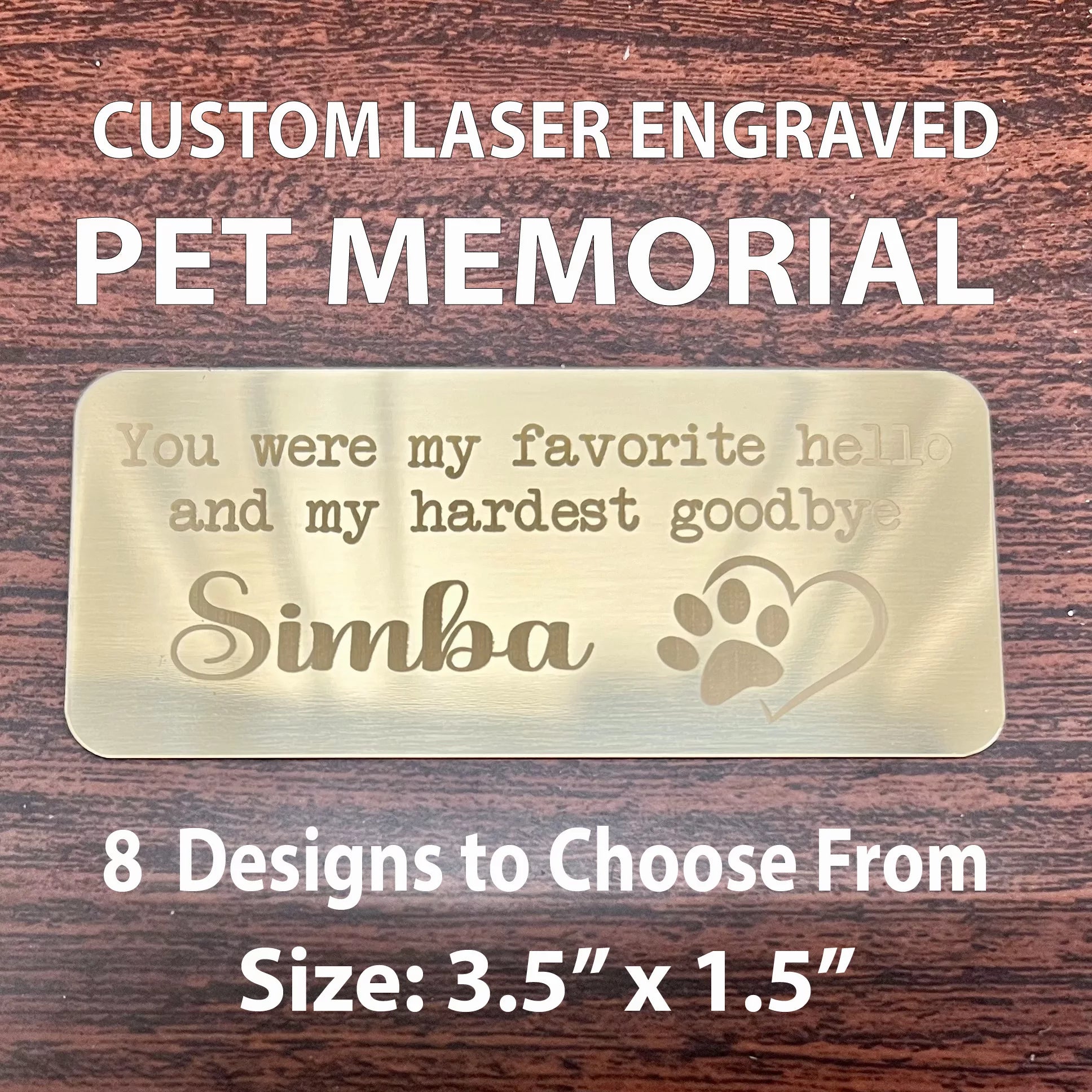 Personalized Pet Memorial Engraved Brass Name Plate, 2 Sizes