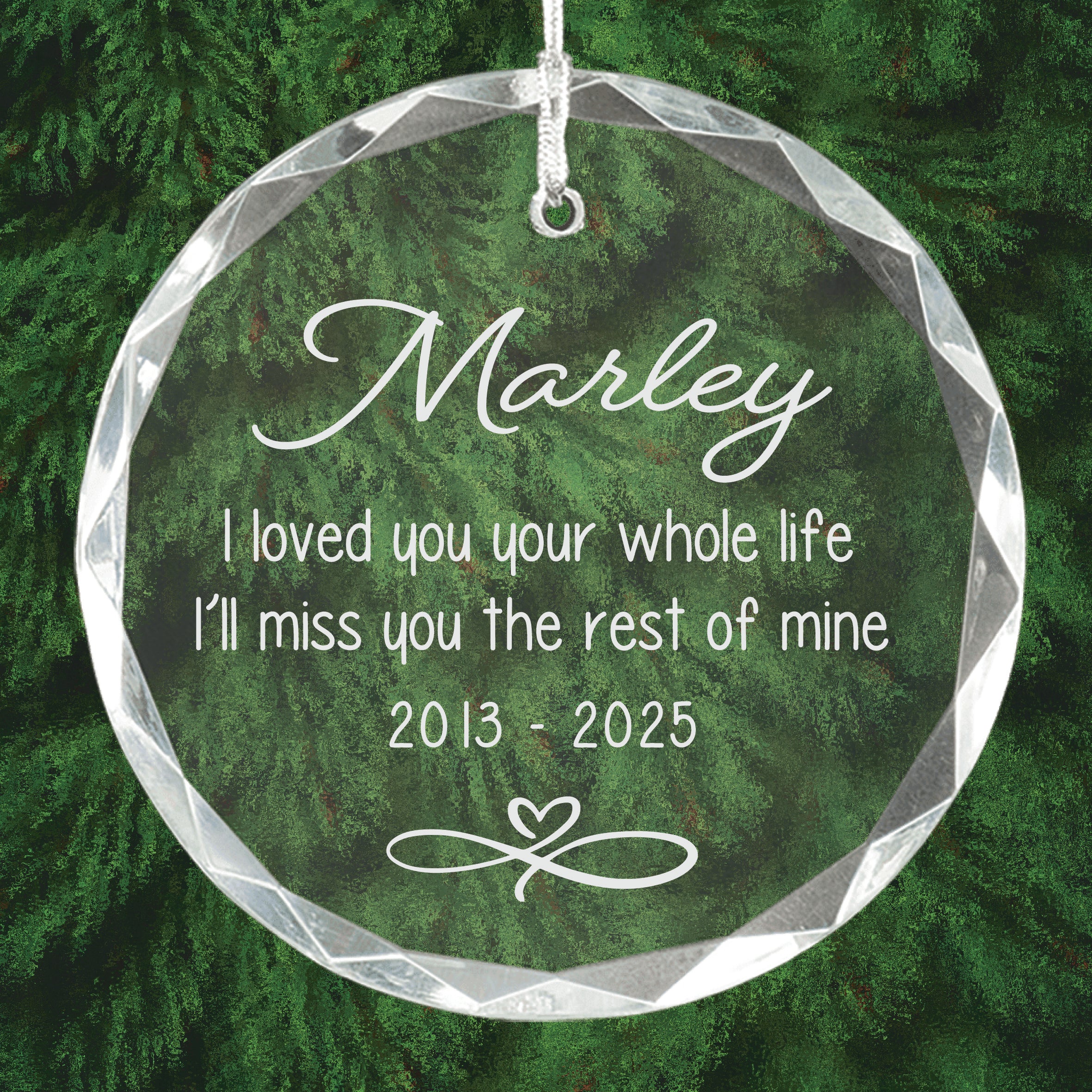 Personalized Memorial / Pet Memorial Glass Christmas Ornament / Suncatcher, Round, 3.25"