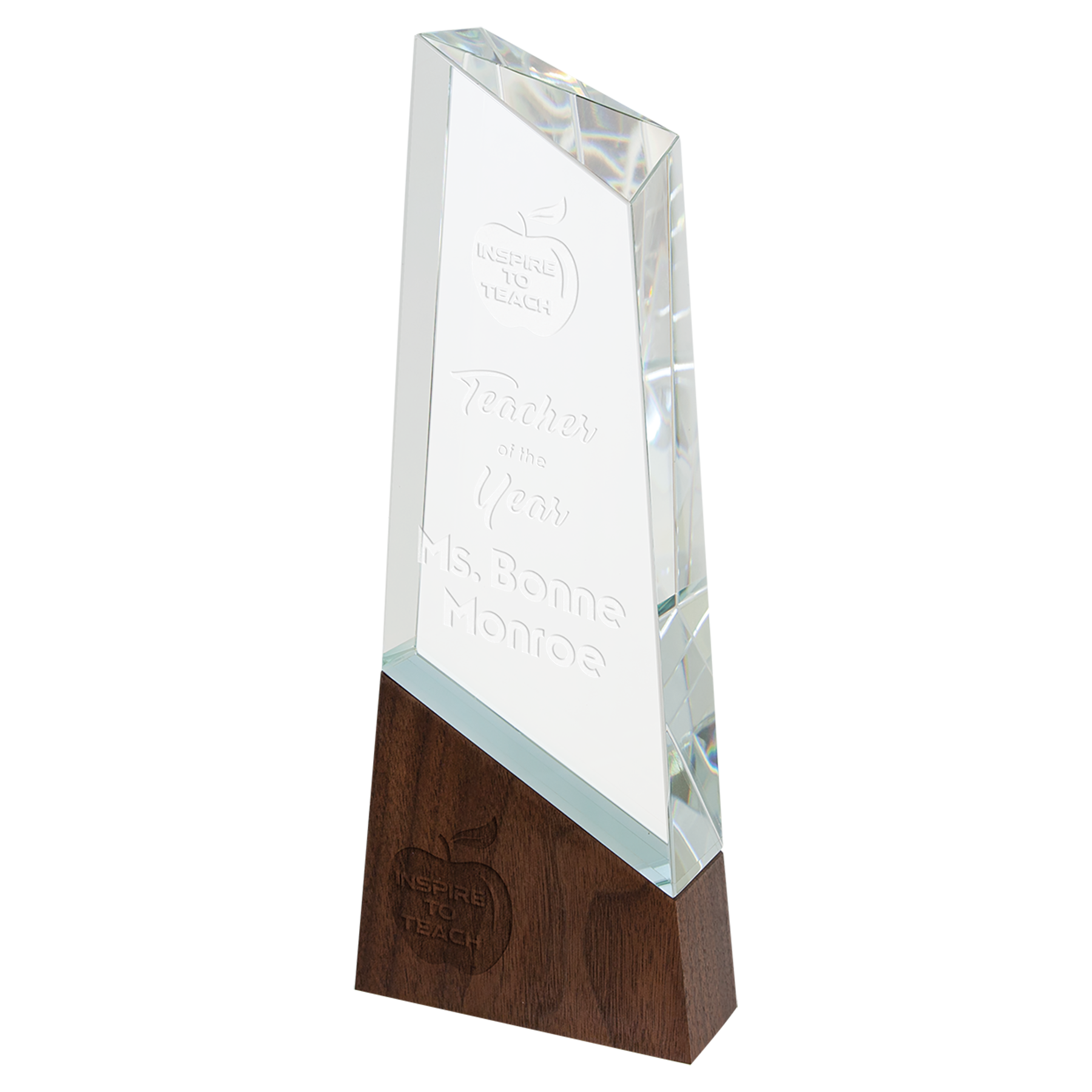 Sierra Glass Award with Walnut Base, 4 Styles, 2 Sizes, with Presentation Box