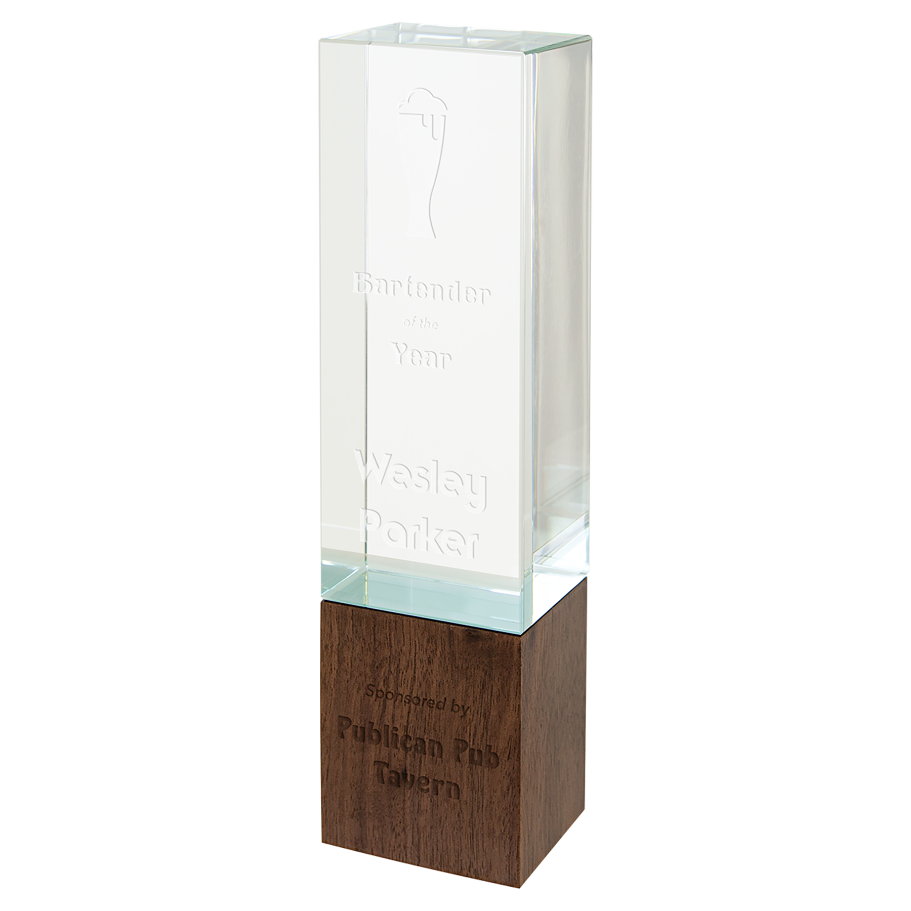 Sierra Glass Award with Walnut Base, 4 Styles, 2 Sizes, with Presentation Box