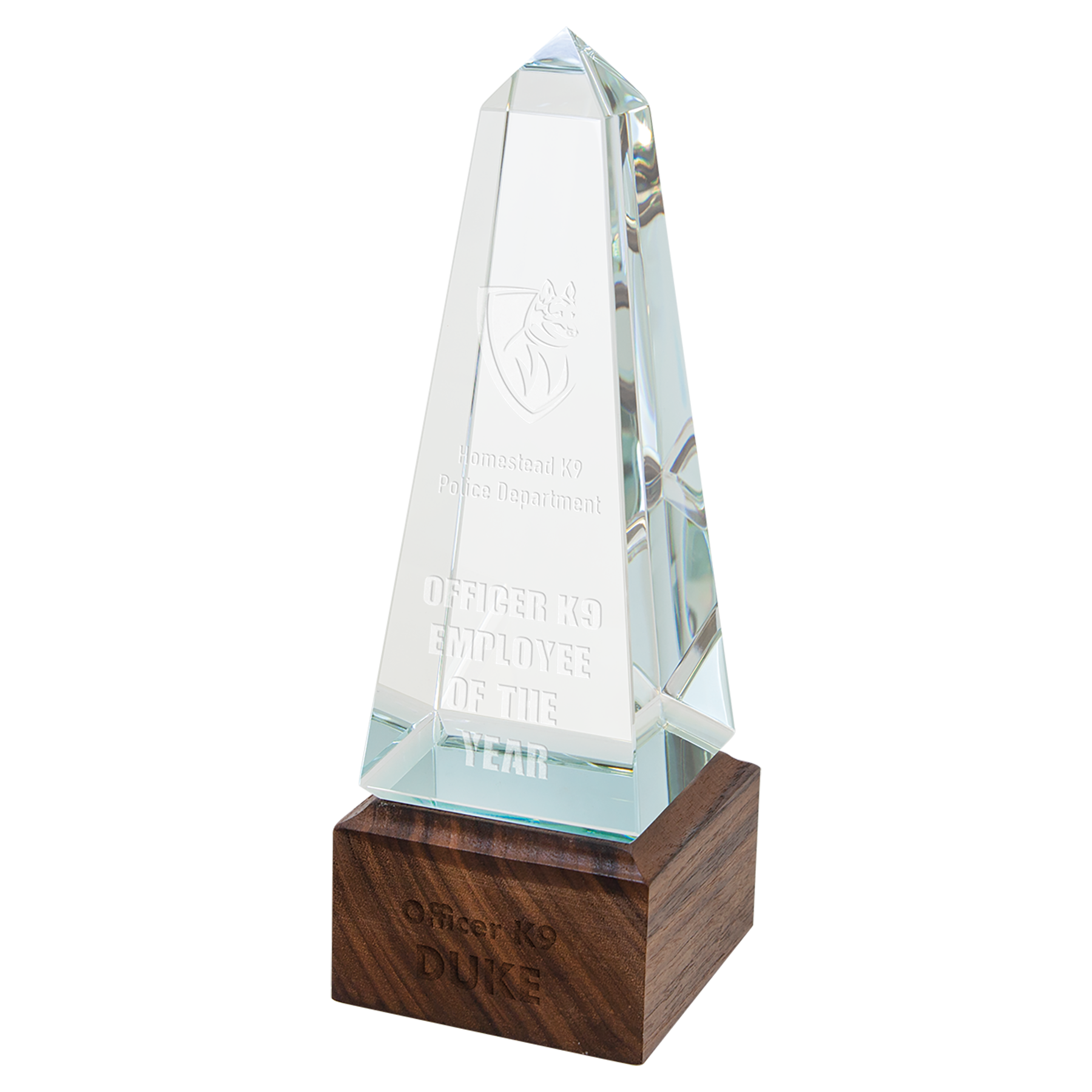 Sierra Glass Award with Walnut Base, 4 Styles, 2 Sizes, with Presentation Box