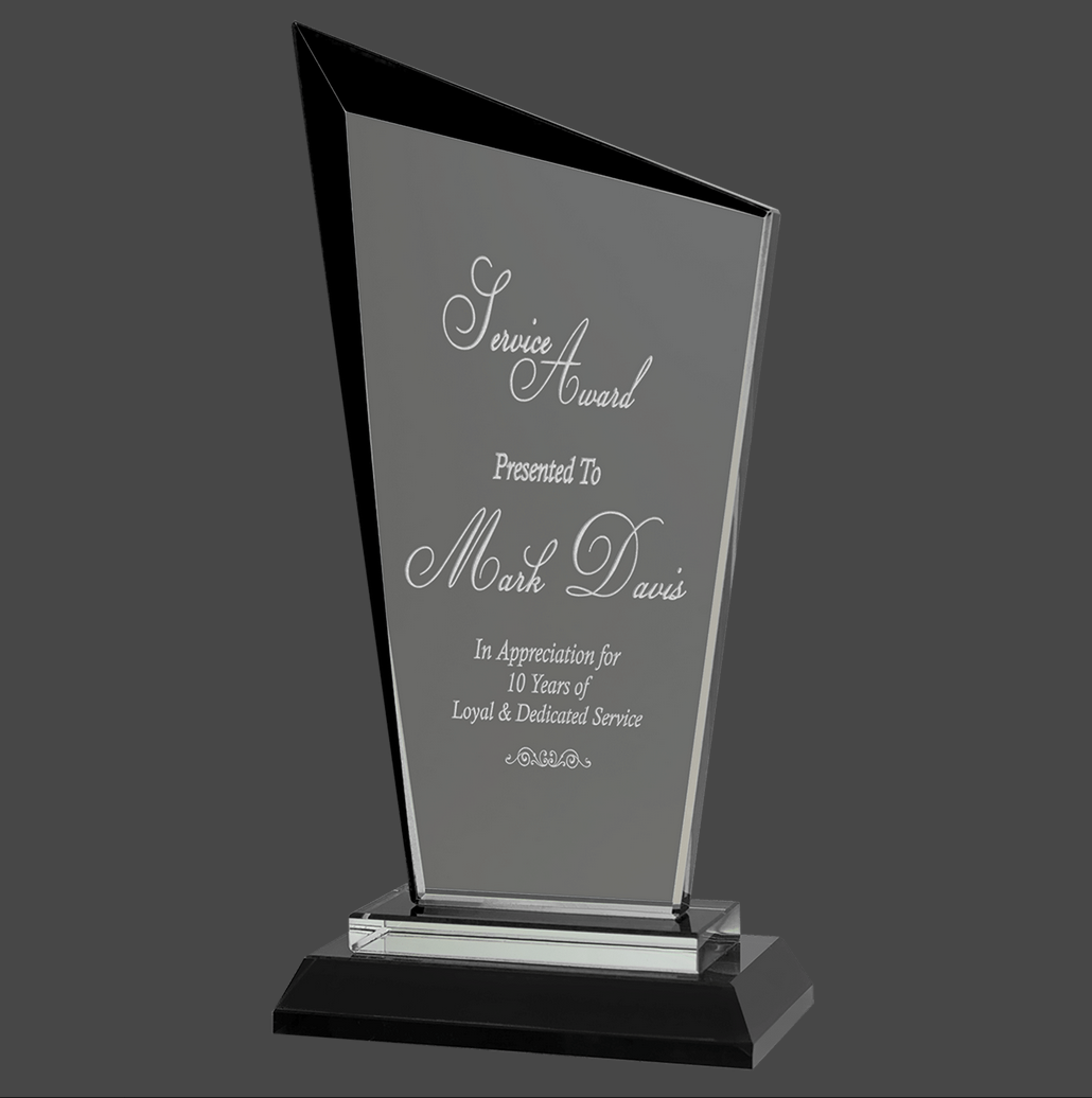 Razor Glass Beveled Edge Standing Award with Presentation Box, 2 Sizes & Colors