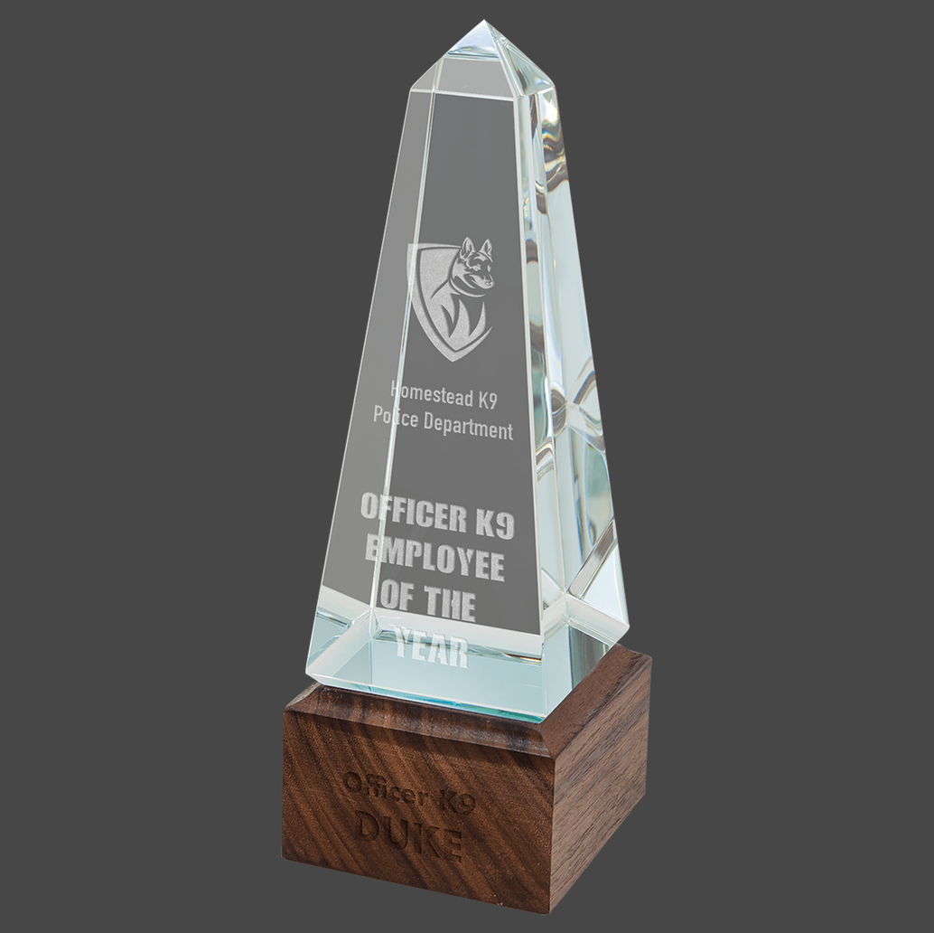 Sierra Glass Award with Walnut Base, 4 Styles, 2 Sizes, with Presentation Box