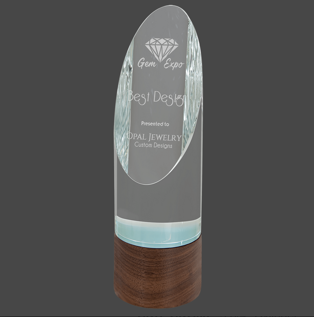 Sierra Glass Award with Walnut Base, 4 Styles, 2 Sizes, with Presentation Box