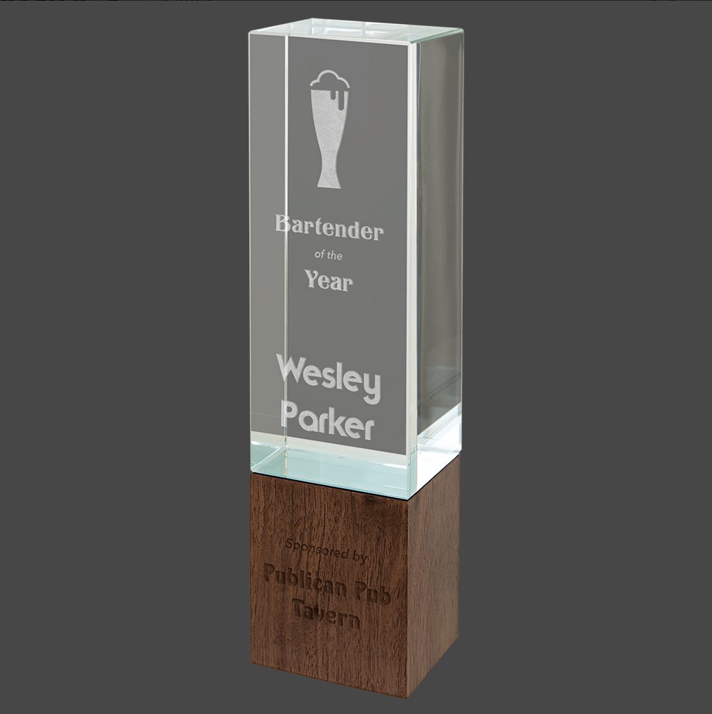 Sierra Glass Award with Walnut Base, 4 Styles, 2 Sizes, with Presentation Box