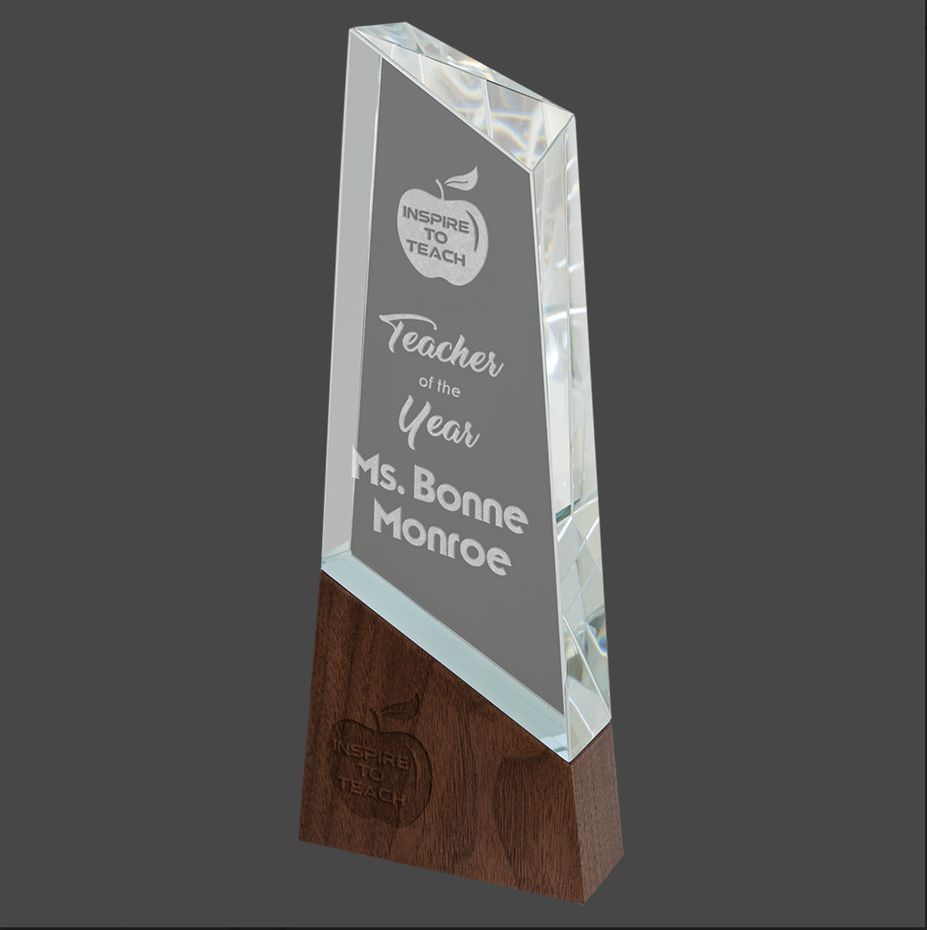 Sierra Glass Award with Walnut Base, 4 Styles, 2 Sizes, with Presentation Box