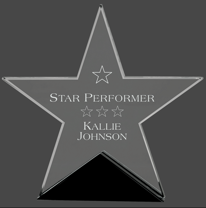 Premier Glass Star Standing Award on Black Base, 7 3/4" x 7 1/2"