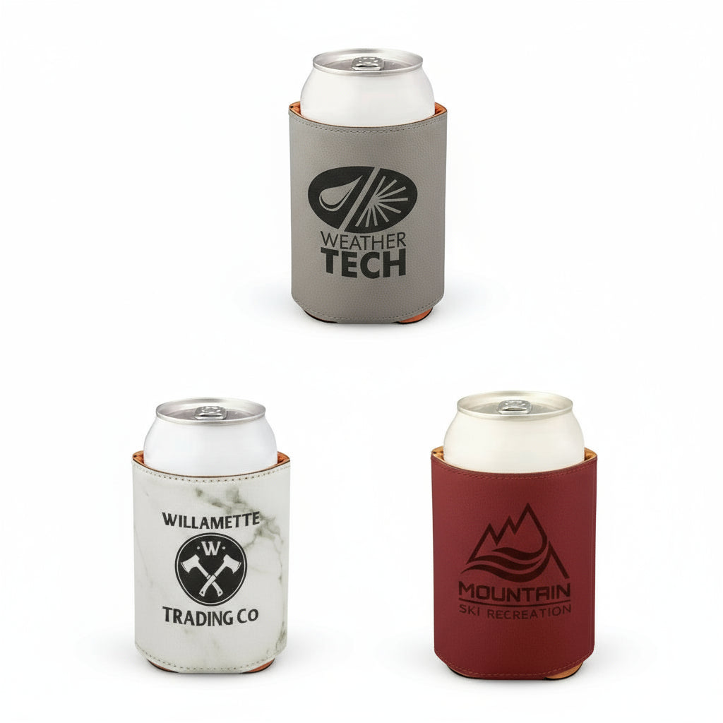 Personalized Leatherette Beverage Holder Koozie – Insulated Sleeve, 3 Color Options JDS