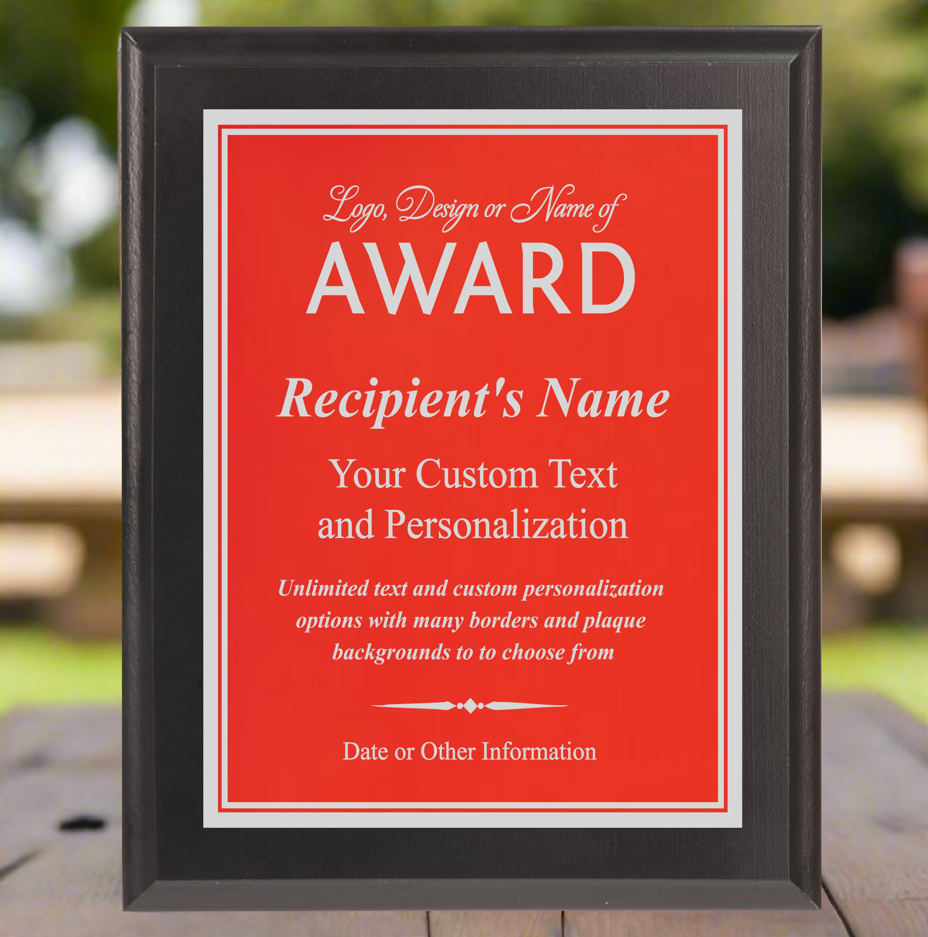 Economy Black Finish Plaque Award with Red Plate, Engraves Silver, 2 Sizes