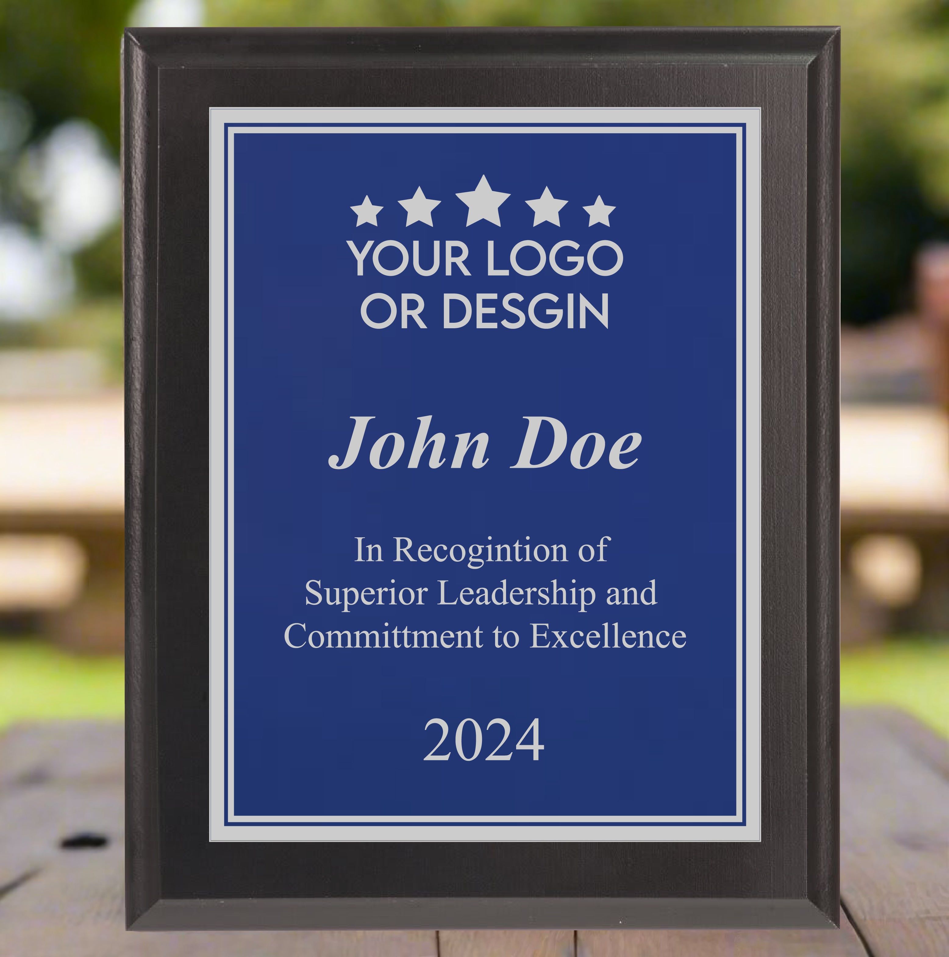 Economy Rounded Bevel Edge Black Finish Plaque with Front Plate Color Options and 4 Border Options, 2 Sizes