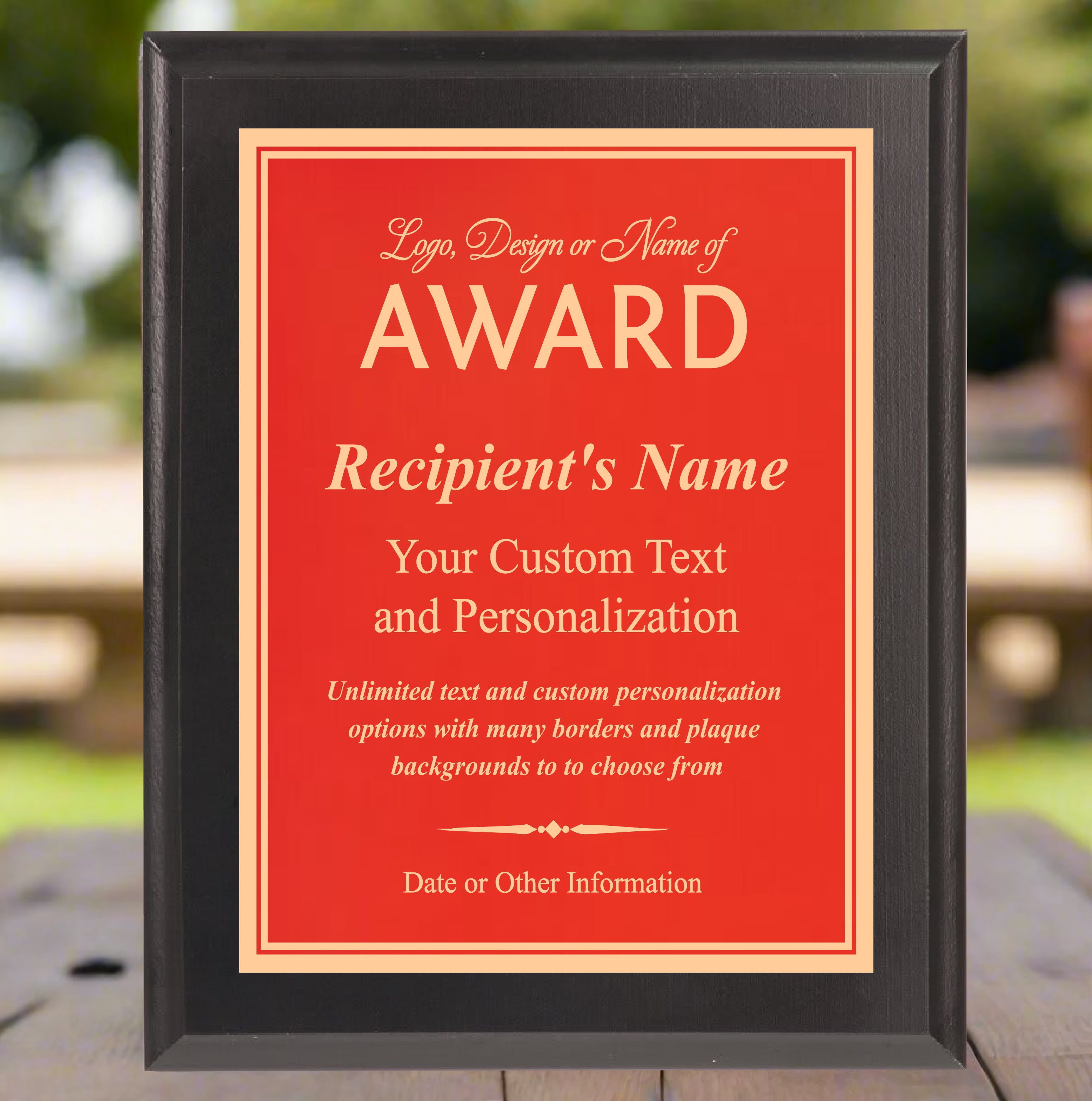 Economy Black Finish Plaque Award with Red Plate, Engraves Gold, 2 Sizes