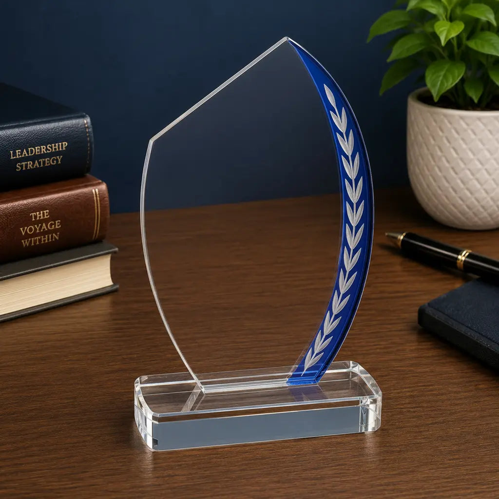 Personalized Blue Slant Oval Edge Glass Award | Custom Engraved Recognition Award  Sams Engraving and Gifts