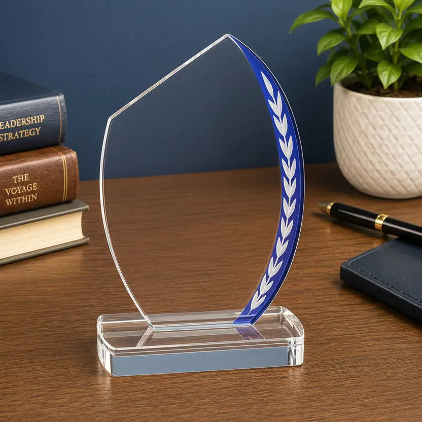 Personalized Blue Slant Oval Edge Glass Award | Custom Engraved Recognition Award  Sams Engraving and Gifts