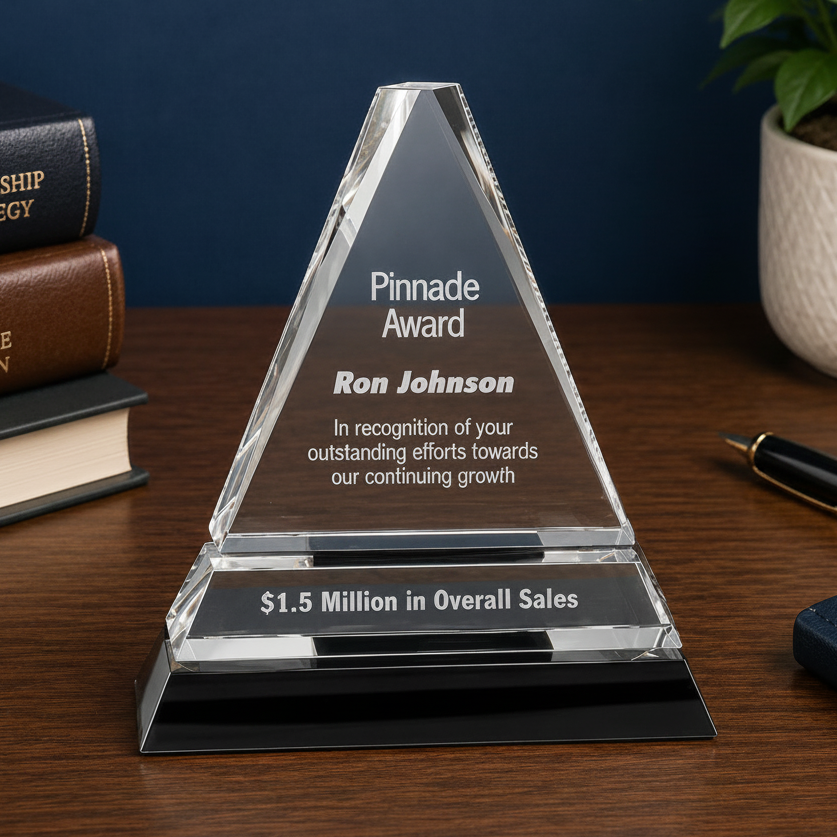 Personalized Crystal Triangle Award with Black Crystal Base | Custom Engraved Recognition Award  Sams Engraving and Gifts