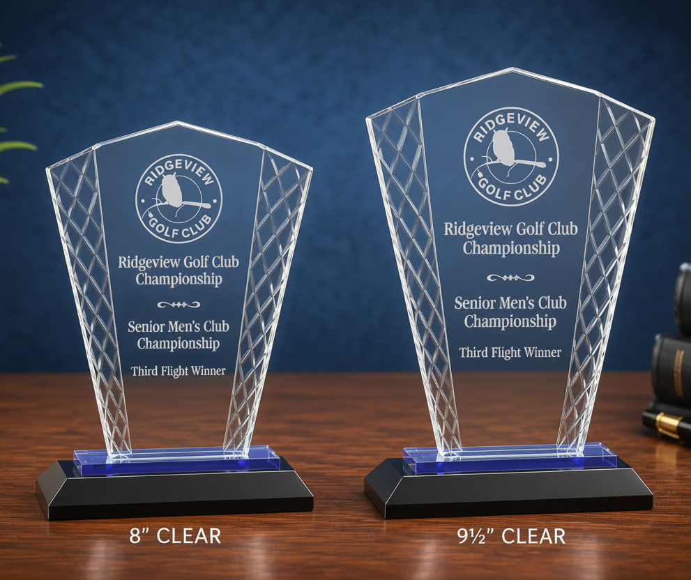 Personalized Fan Accent Glass Award with Black or Blue Base – Custom Engraved Recognition Award  Sams Engraving and Gifts
