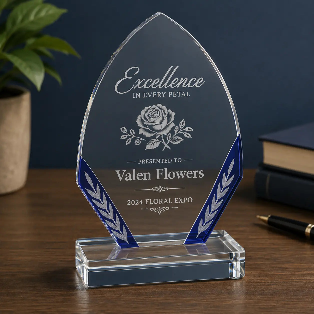 Personalized Blue Diamond Edge Glass Award | Custom Engraved Recognition Award  Sams Engraving and Gifts
