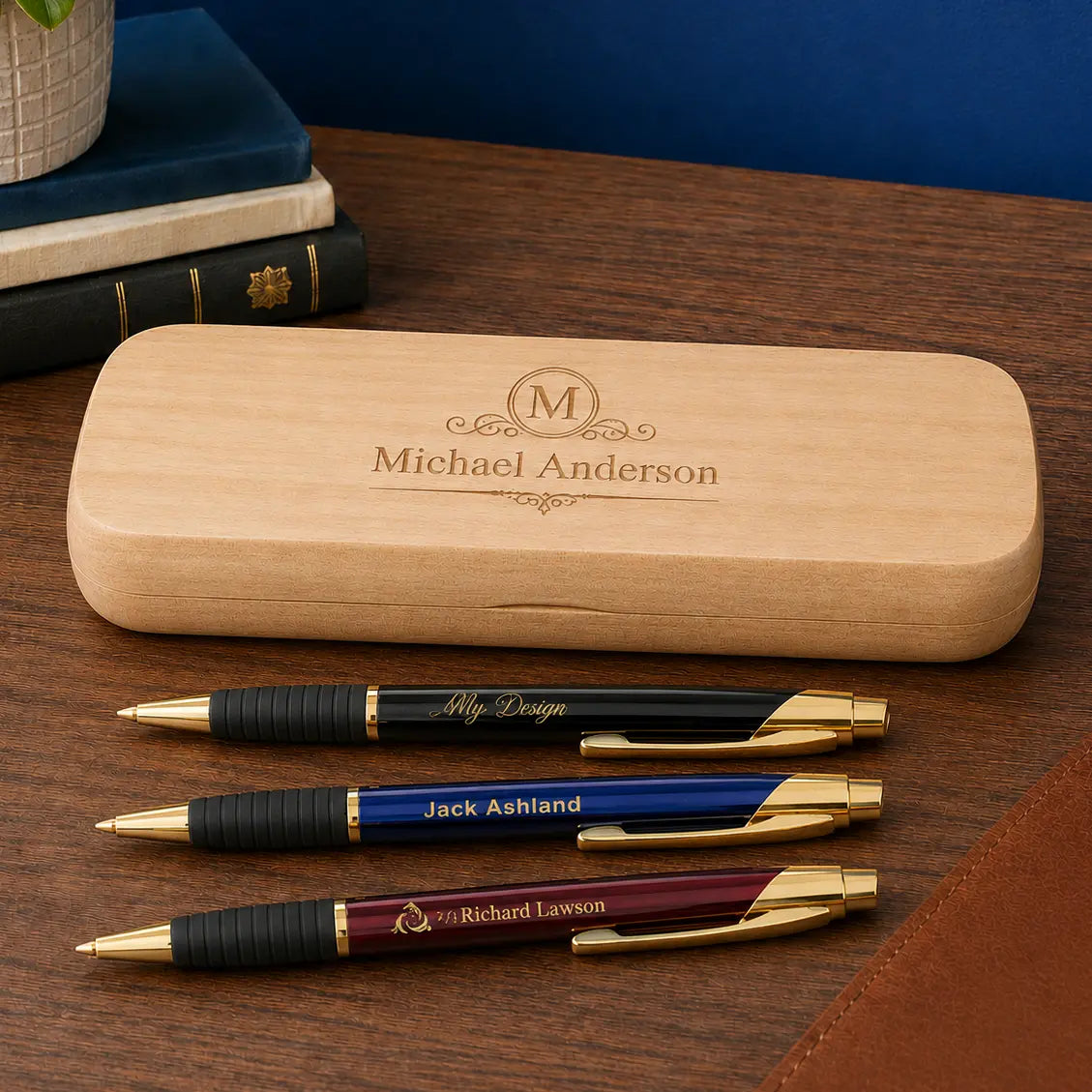 Personalized Brass Ballpoint Pen & Maple Case | Custom Engraved Pen Gift Set  Sams Engraving and Gifts