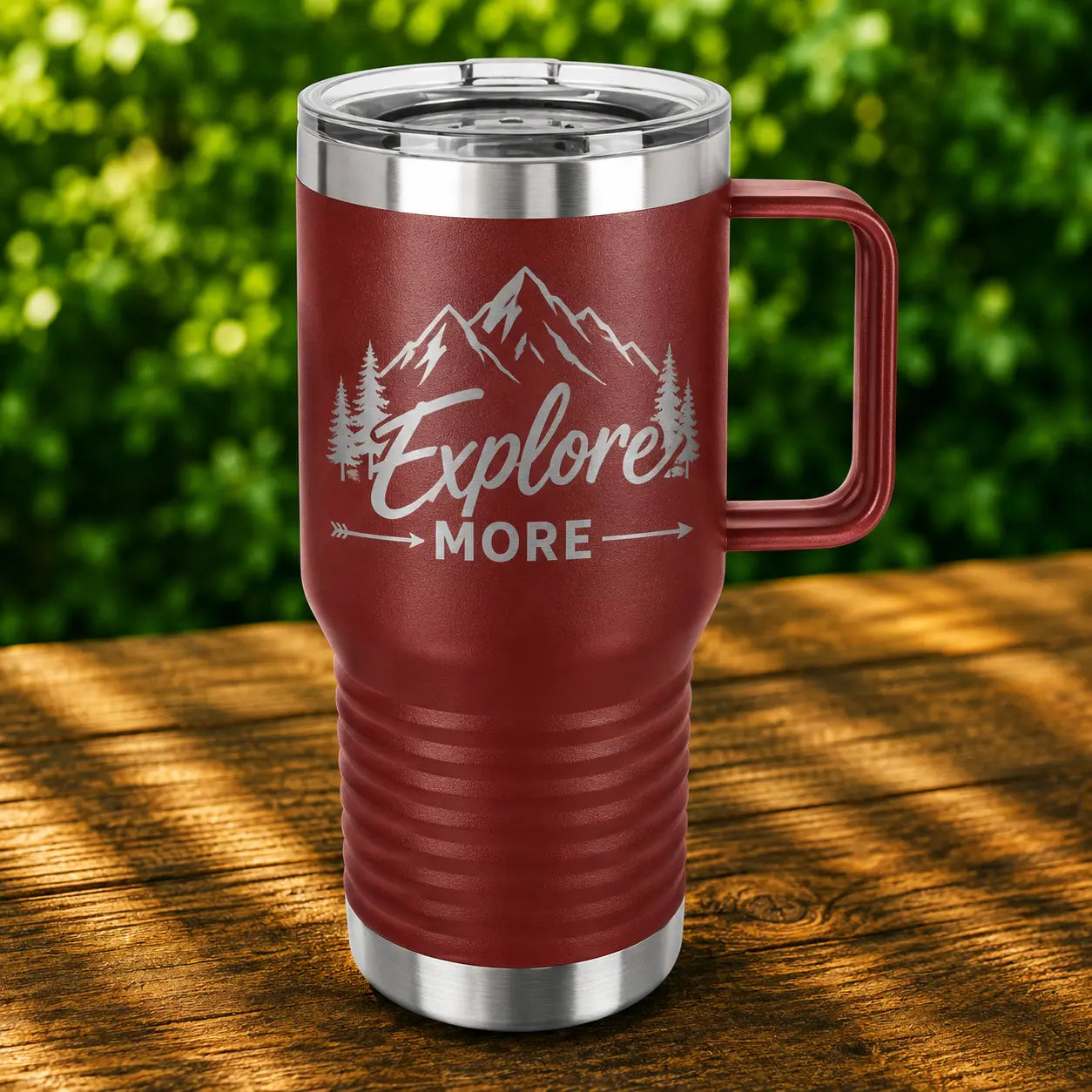 Personalized 20 oz. Insulated Travel Mug with Handle | Custom Laser Engraved Stainless Steel Mug  Sams Engraving and Gifts