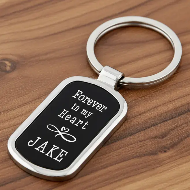Personalized Memorial Metal Keychain, Rectangle, Black  Sams Engraving and Gifts