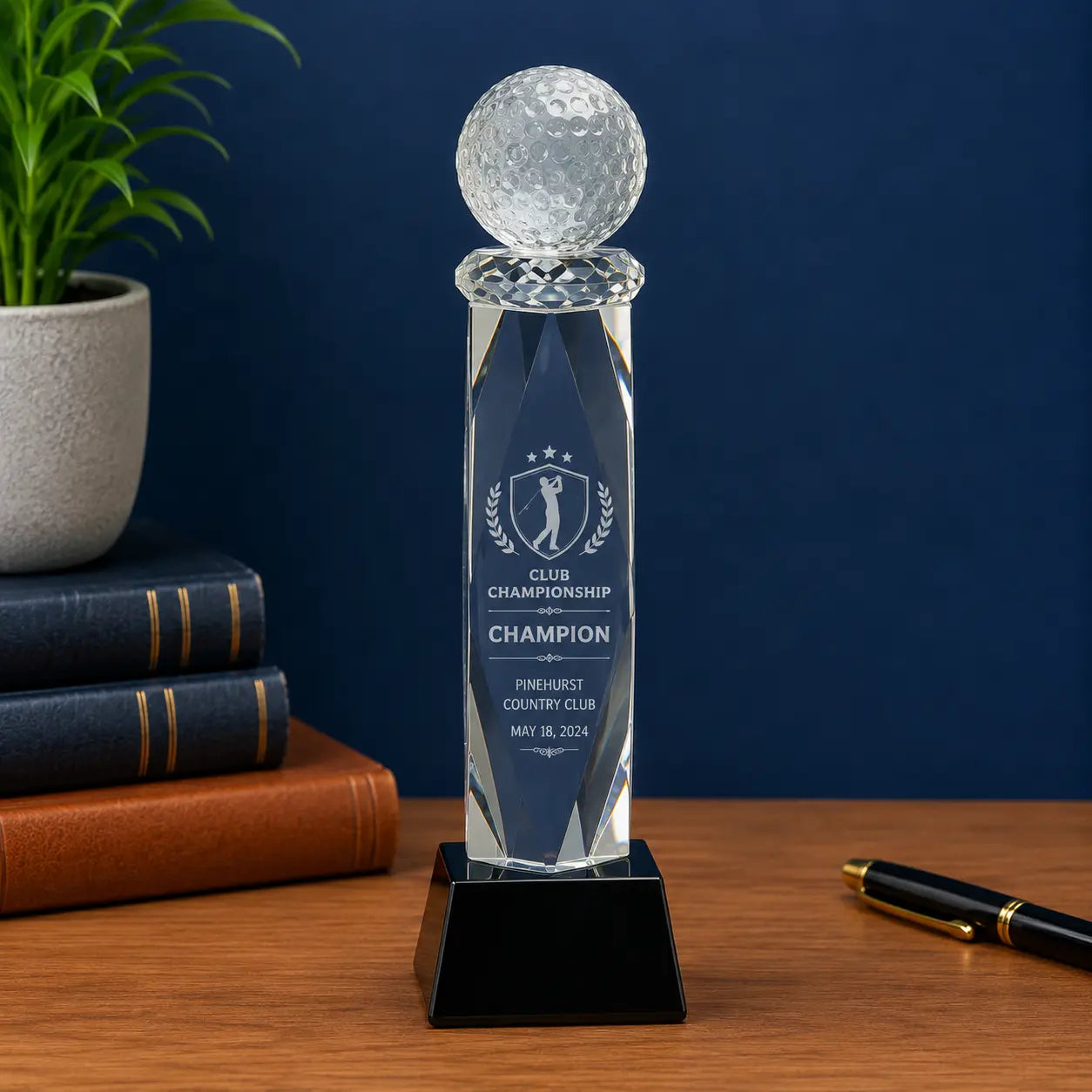 Personalized Crystal Golf Ball Column Award | Custom Engraved Recognition Award  Sams Engraving and Gifts