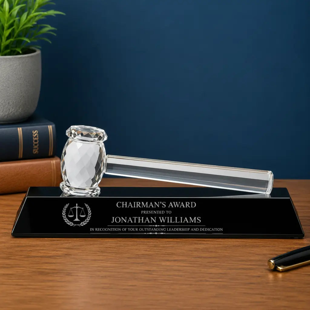 Personalized Crystal Gavel Award with Black Base | Custom Engraved Recognition Award  Sams Engraving and Gifts