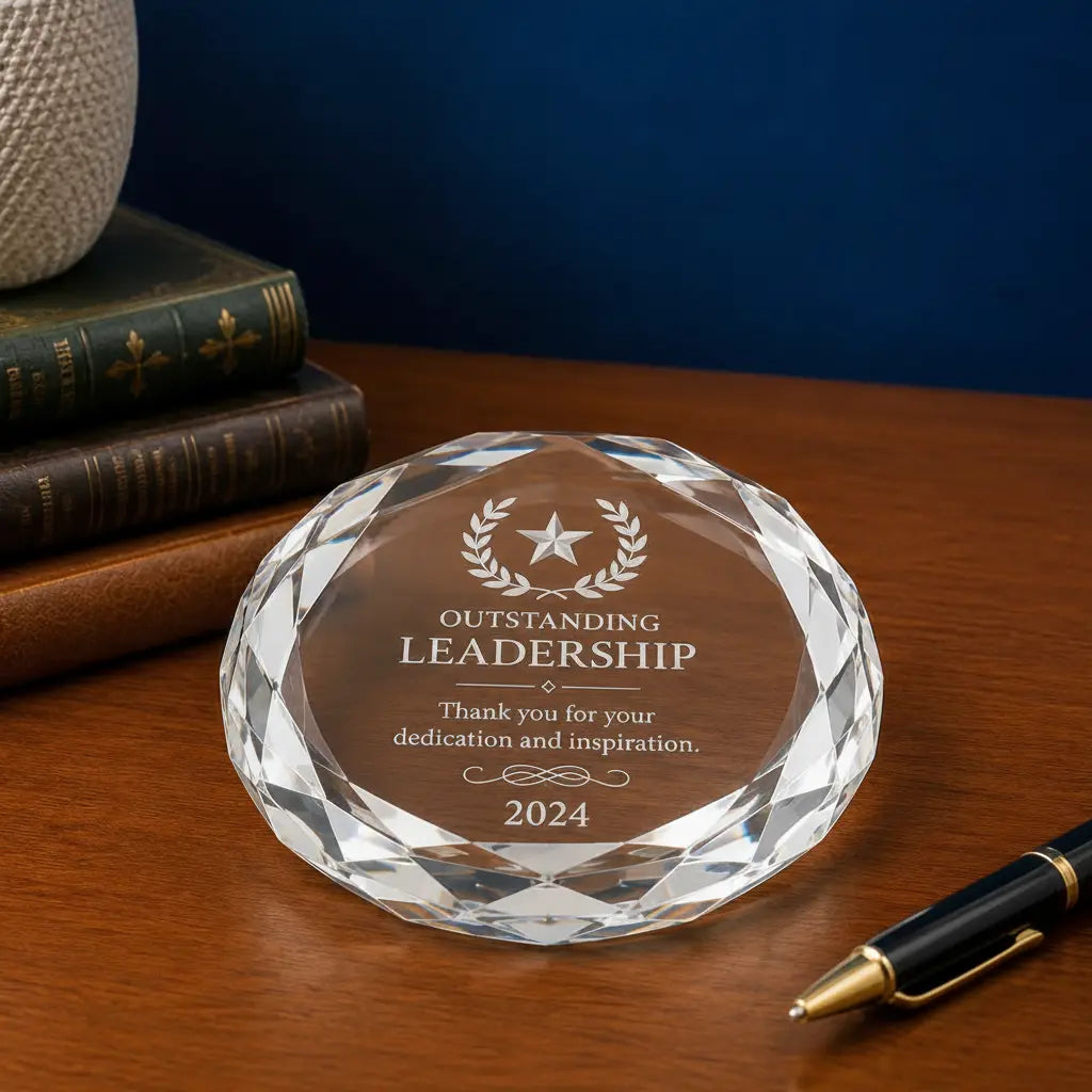 Personalized Crystal Round Paperweight | Custom Engraved Executive Desk Gift  Sams Engraving and Gifts