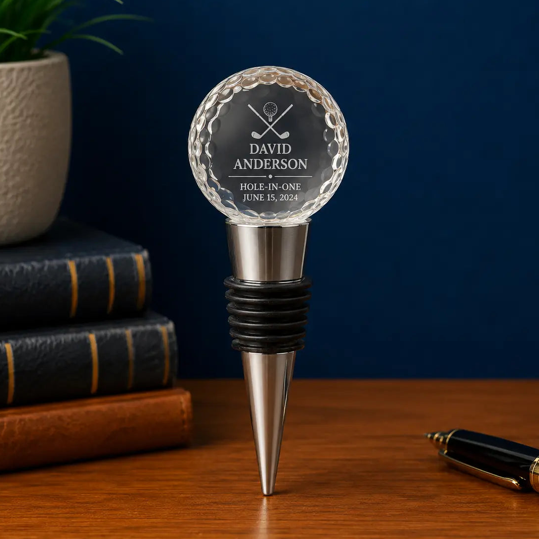 Personalized Crystal Golf Ball Wine Stopper | Custom Engraved Gift  Sams Engraving and Gifts